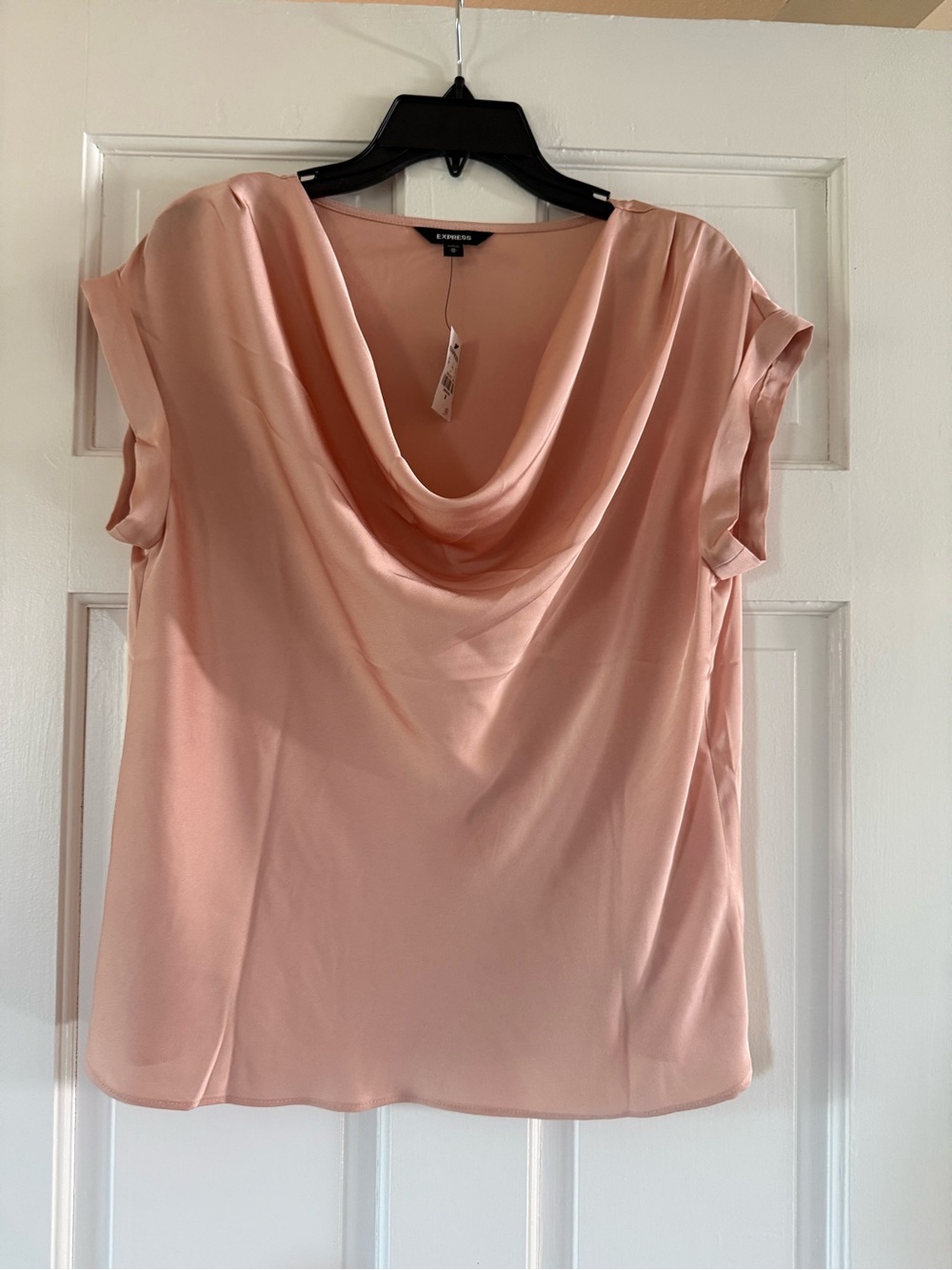 NWT, Express Draped Neck Satin Blouse in Blush Pink, Sz M